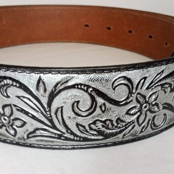 Justin Boots Ladies Belt Western Silver Black Rhinestone Buckle Size 34 - Picture 16 of 16